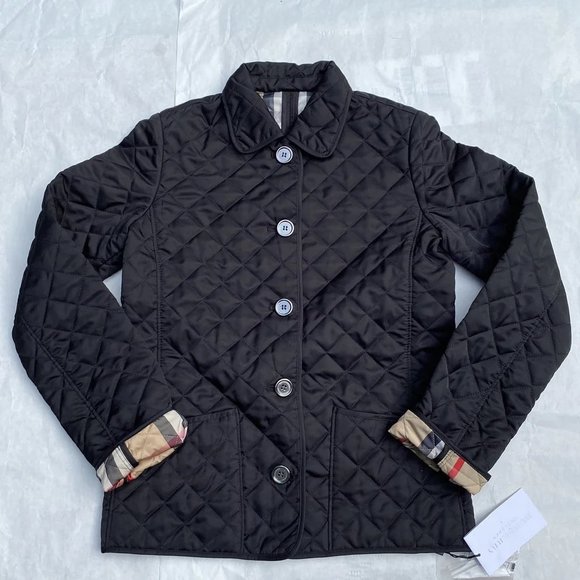 NWT Burberry Children Girls QuiltedJacket, Black, size 12Y